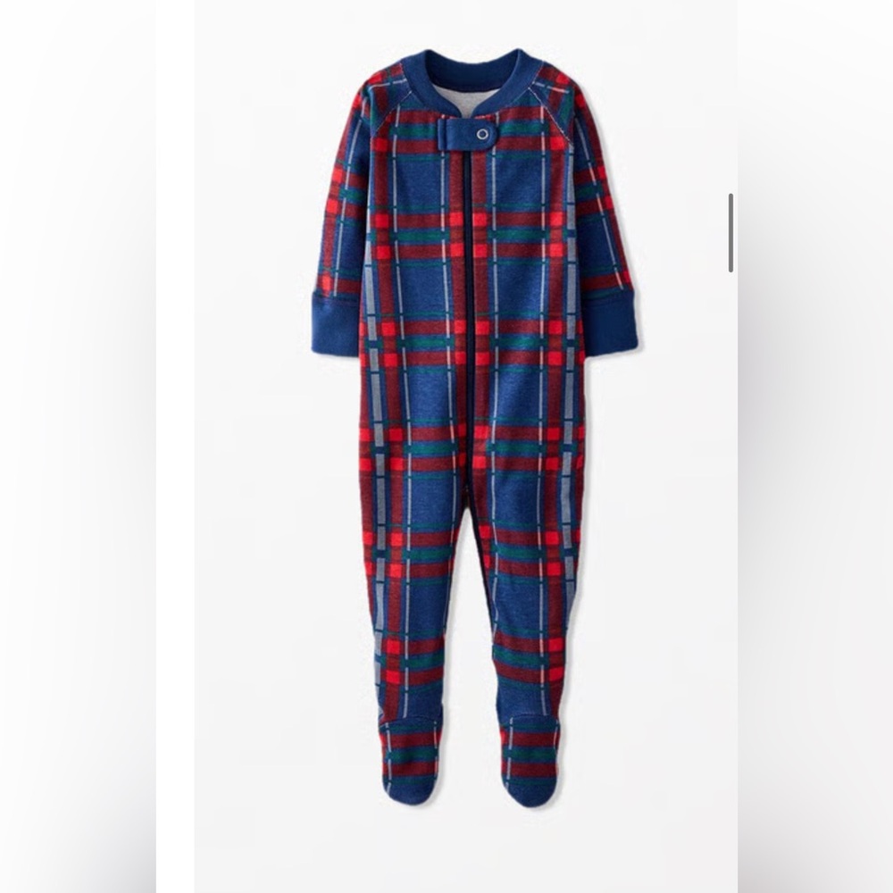 *Hanna Andersson Blue and Red Plaid Kids Footie* organic* size 6-12 months